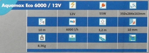 Weitere technische Daten der OASE Aquamax Eco 6000 12 Volt